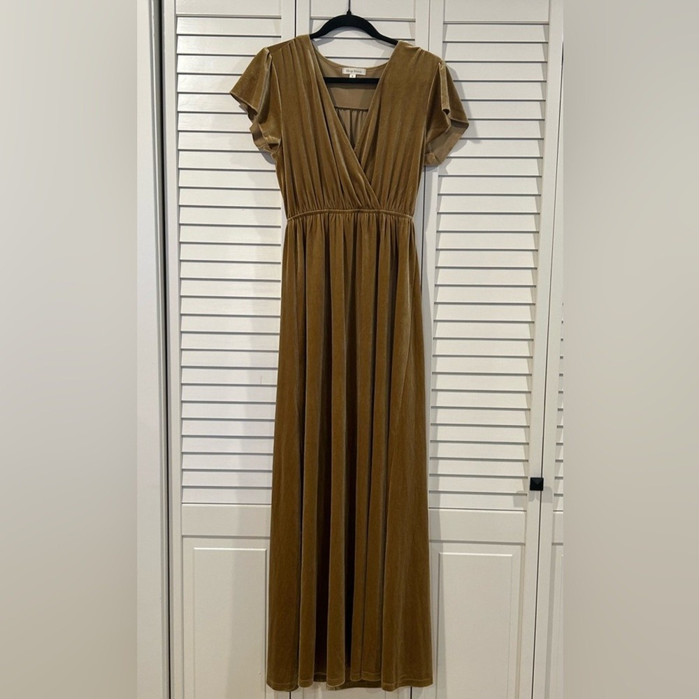 Shop Stevie Tan Shimmery Velvet Maxi Dress Size Small